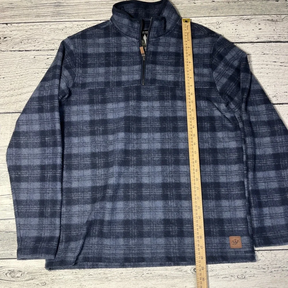 John Wayne Stock & Supply Plaid Fleece Pull‎ over 1/4 Zip Sz Medium Blue